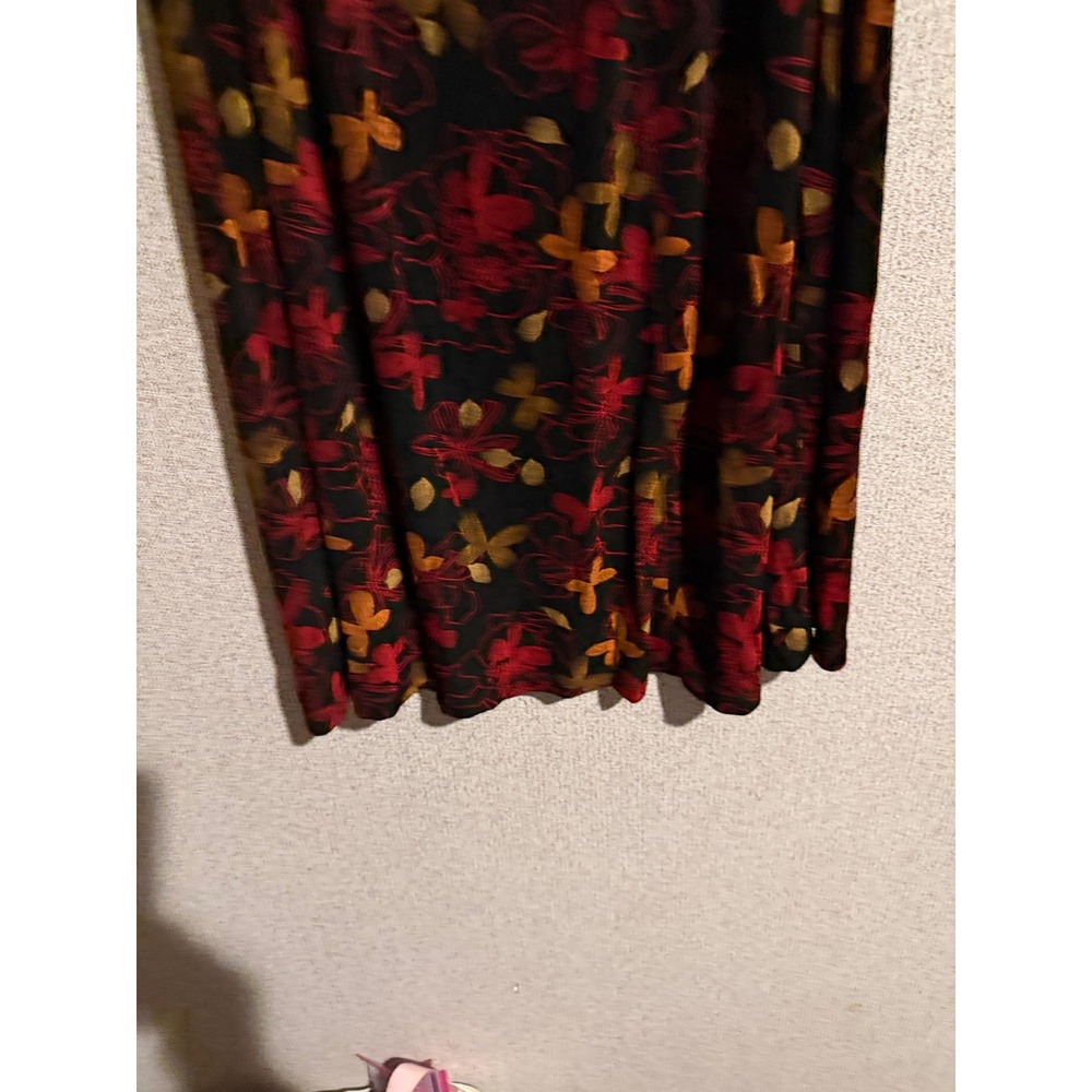 Renaissance Womens Floral Midi Skirt Medium Red Gold Black Ribbed A-Line Autumn